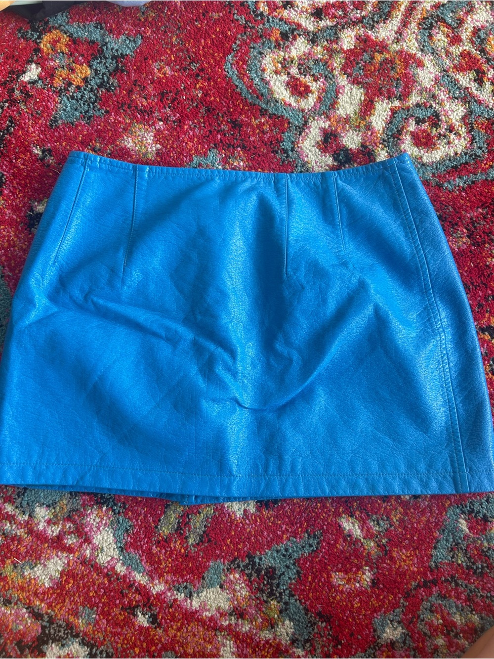 Cras Electric Blue Faux Leather Mini Skirt with Grommet Detail - Picture 3 of 5